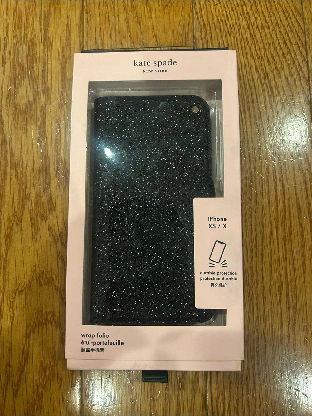 Kate Spade New‎ York iPhone XS X Wrap Folio Case Glitter Black Sparkle WIRU1209